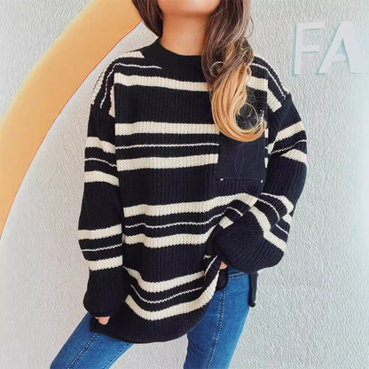 Damen Oversized Strickpullover Streifenmuster Eveloria