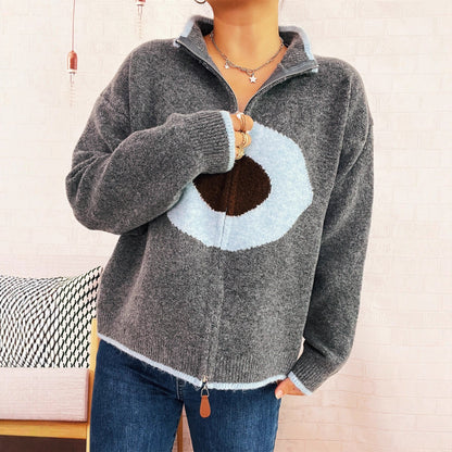 Damen Strickpullover Reißverschluss Kuscheliger Look
