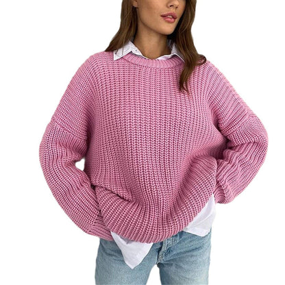 Damen Grobstrickpullover Lässig Weit Halsausschnitt