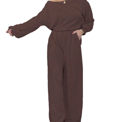 Damen Jumpsuit Weite Beine Tiefes Dekolleté Eveloria