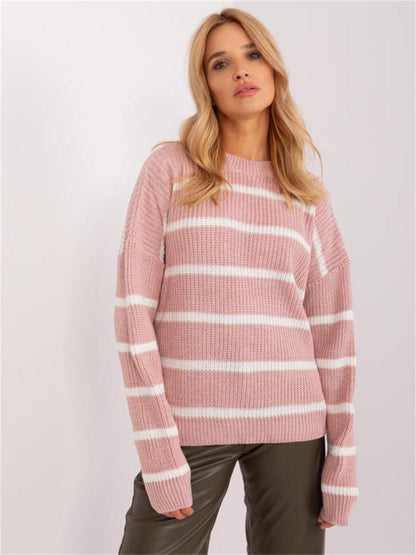 Damen Grobstrickpullover Lässiges Streifenmuster Rundhalsausschnitt
