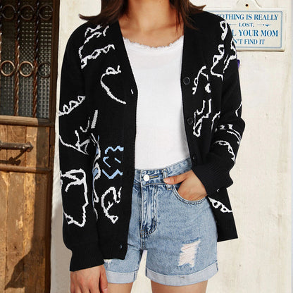 Damen Strickjacke Gemustert Dinosaurier Motiv Eveloria