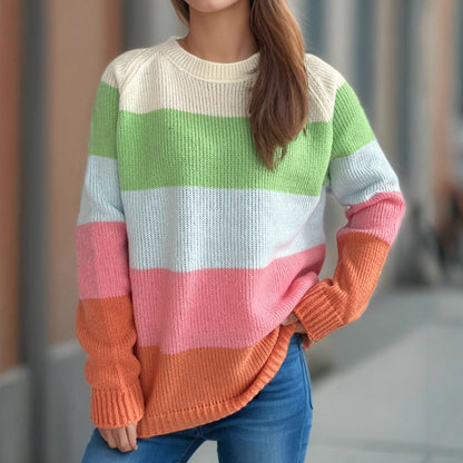 Damen Strickpullover Gestreift Bunt Lässig