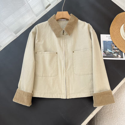 Damen Cropped Übergangsjacke Cordsäule Zeitlos Braun