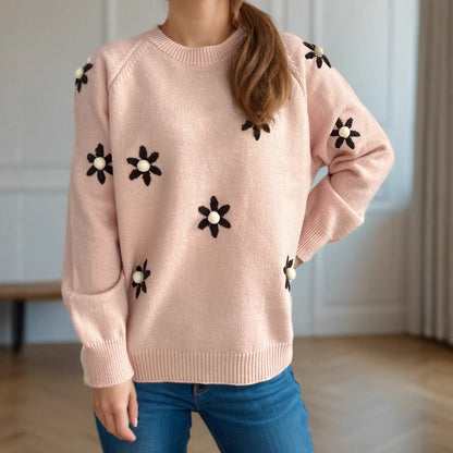 Damen Pullover Flora-Applikationen Lässiger Schnitt - Eveloria