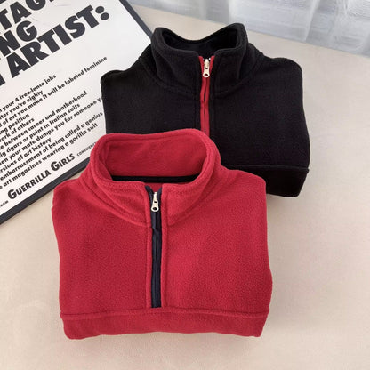 Damen Fleece-Pullover Hochkragen Reißverschlusstaschen Grau