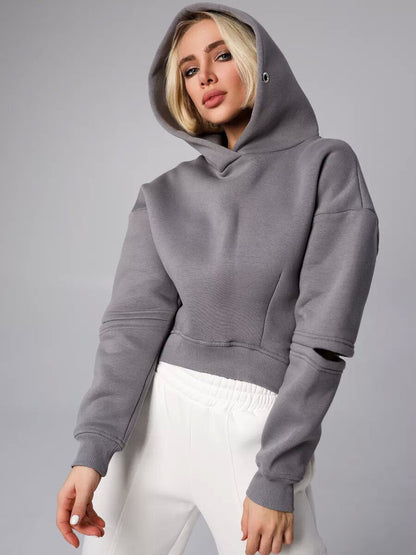 Damen Cropped Hoodie Kapuze Lässiger Schnitt Eveloria