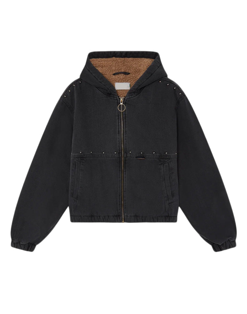 Damen Jeansjacke Kapuze Taschen Eveloria