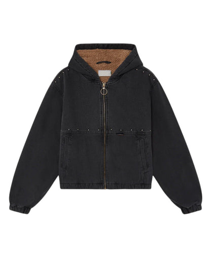 Damen Jeansjacke Kapuze Taschen Eveloria