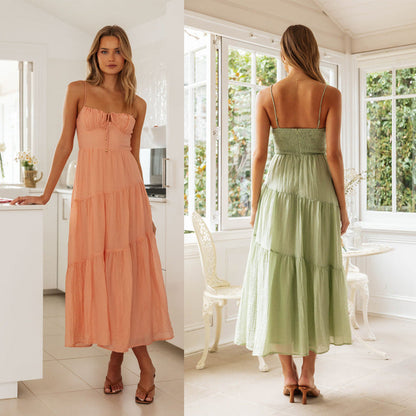 Damen Maxikleid Verstellbare Träger Raffinierte Volants Eveloria