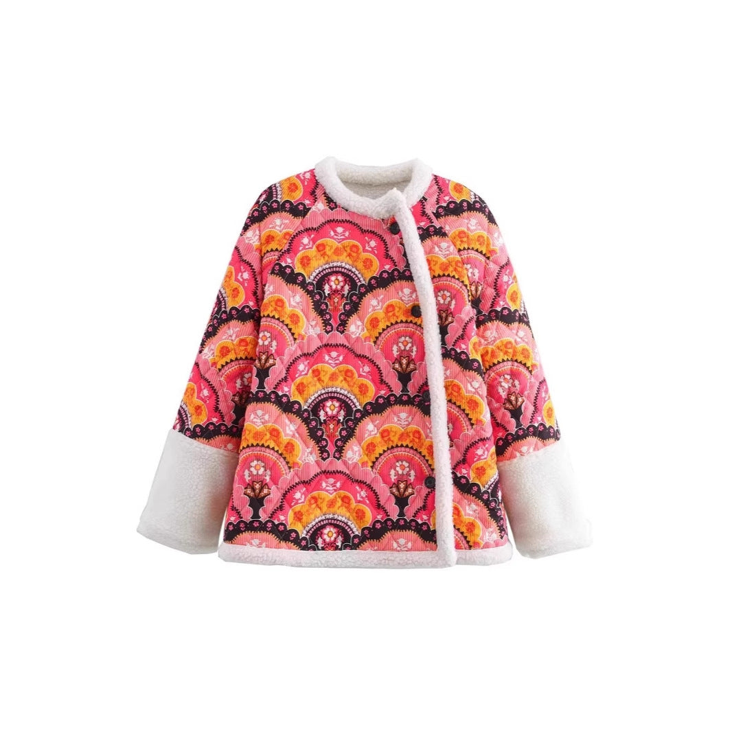 Damen Steppjacke Floralmuster Kuschelinnenfutter Eveloria - Eveloria