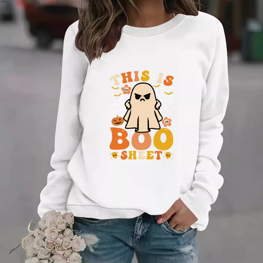 Damen Sweatshirt Herbst-Print Lässiger Schnitt Beige