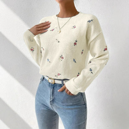 Damen Pulli Floral Stickerei Lässig Eveloria