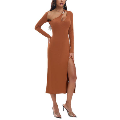 Eveloria Damen Langarmkleid Figurbetont Asymmetrisch