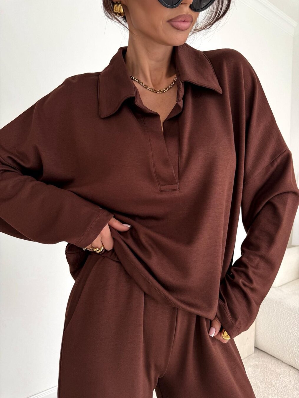 Damen Langarmoberteil mit Kragen und Taschen Eveloria