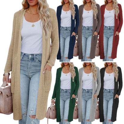 Damen Langstrickjacke Elegant Mit Taschen Beige - Eveloria