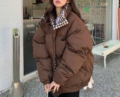 Damen Oversized Winterjacke Kariert Eveloria