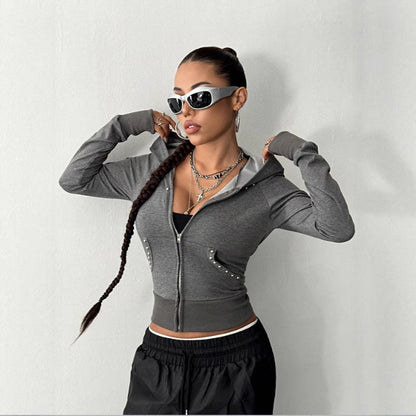 Damen Sportjacke Kapuze Strassdetails Eveloria