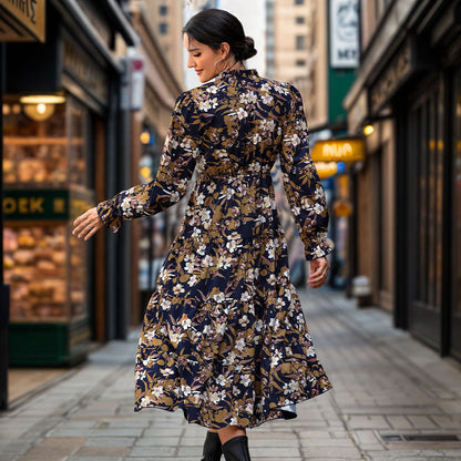 Damen Maxikleid Flora Taillengürtel Fließend