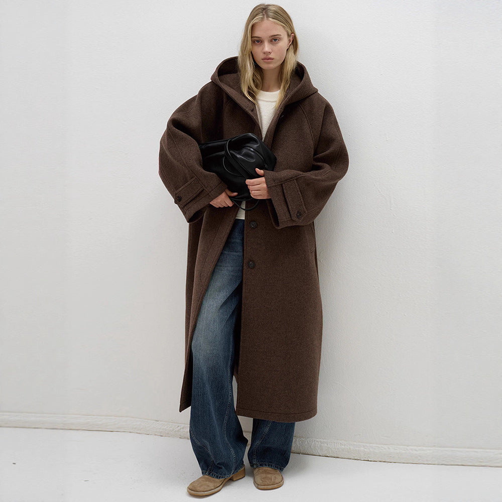 Damen Wollmantel Oversized mit Kapuze Eveloria