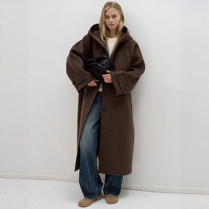 Damen Wollmantel Oversized mit Kapuze Eveloria