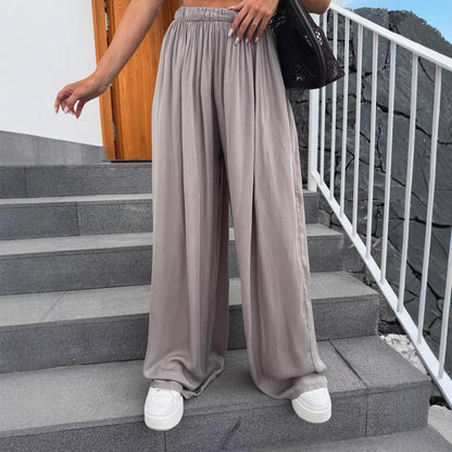 Damen Palazzo-Hose Elastischer Bund Weite Passform Beige
