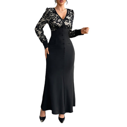 Damen Maxikleid Spitze Tailliert