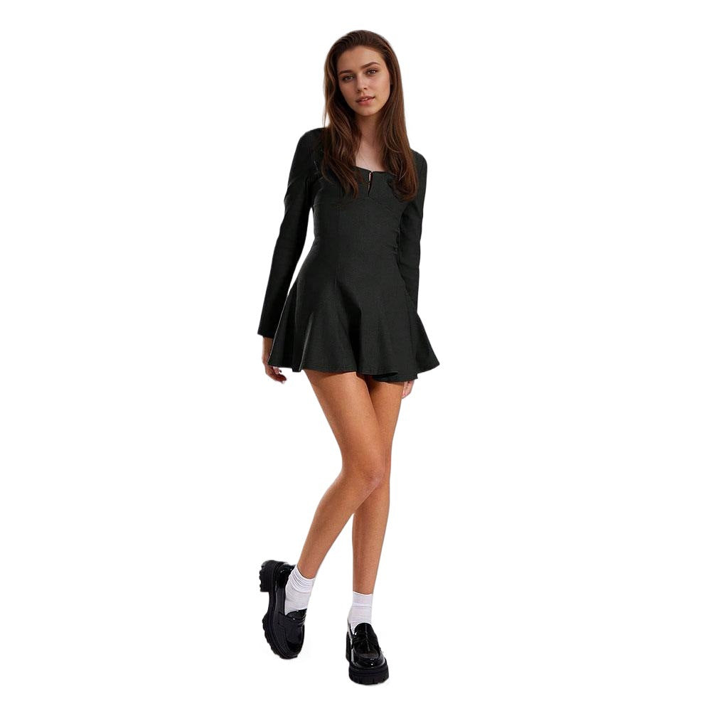 Damen Minikleid Langärmlig V-Ausschnitt Elegant Eveloria