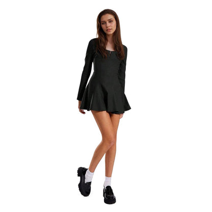 Damen Minikleid Langärmlig V-Ausschnitt Elegant Eveloria