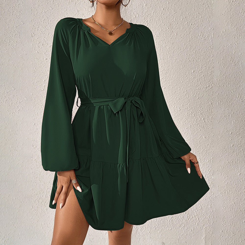 Damen Wickelkleid Rüschendetails Taillengürtel Eveloria - Eveloria