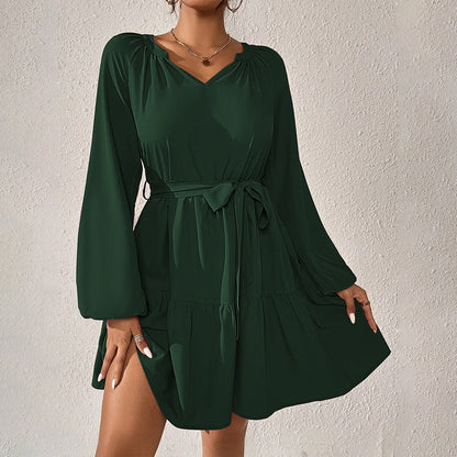 Damen Wickelkleid Rüschendetails Taillengürtel Eveloria - Eveloria