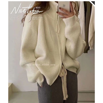 Damen Strickjacke Asymmetrischer Reißverschluss Eveloria