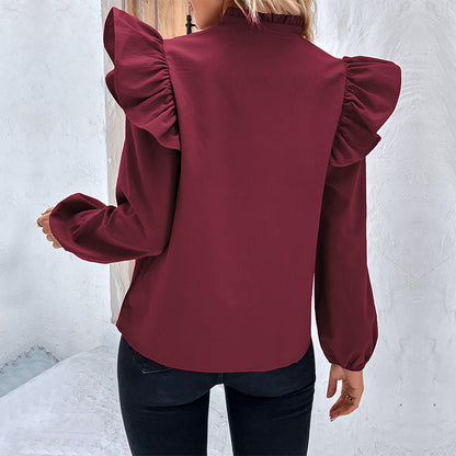 Damen Bluse Rüschenärmel Knopfdetails Eveloria