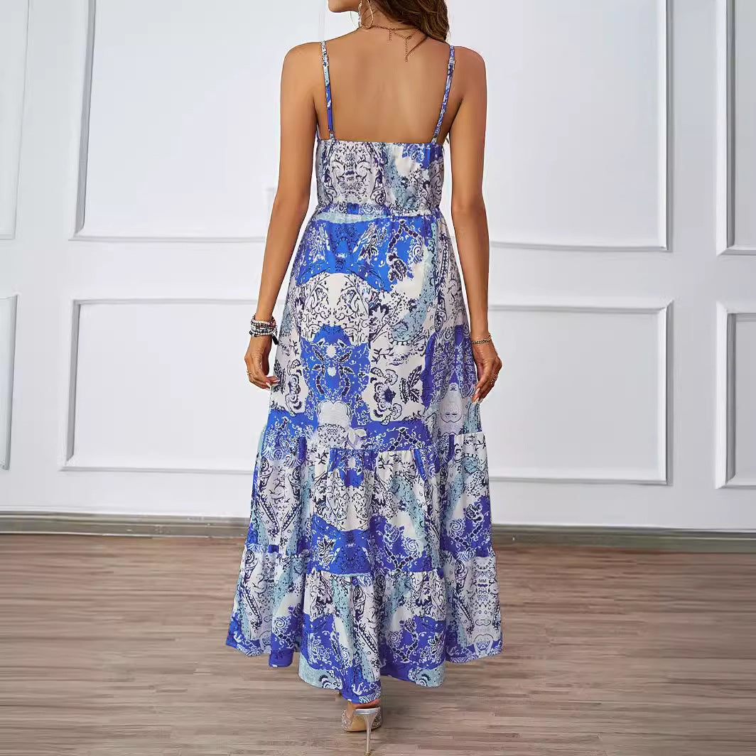 Damen Maxikleid Floralmuster Seitentaschen Eveloria