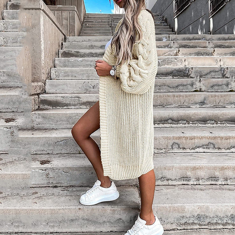 Damen Grobstrick Cardigan Voluminöse Ärmel Offene Front
