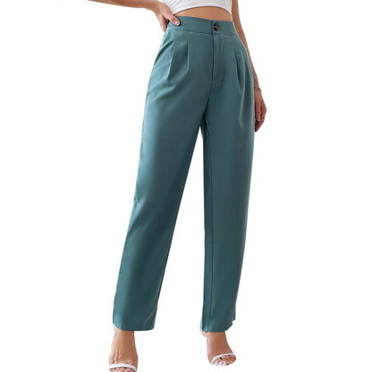 Damen Hochbund-Hose Slim Fit Faltenwurf