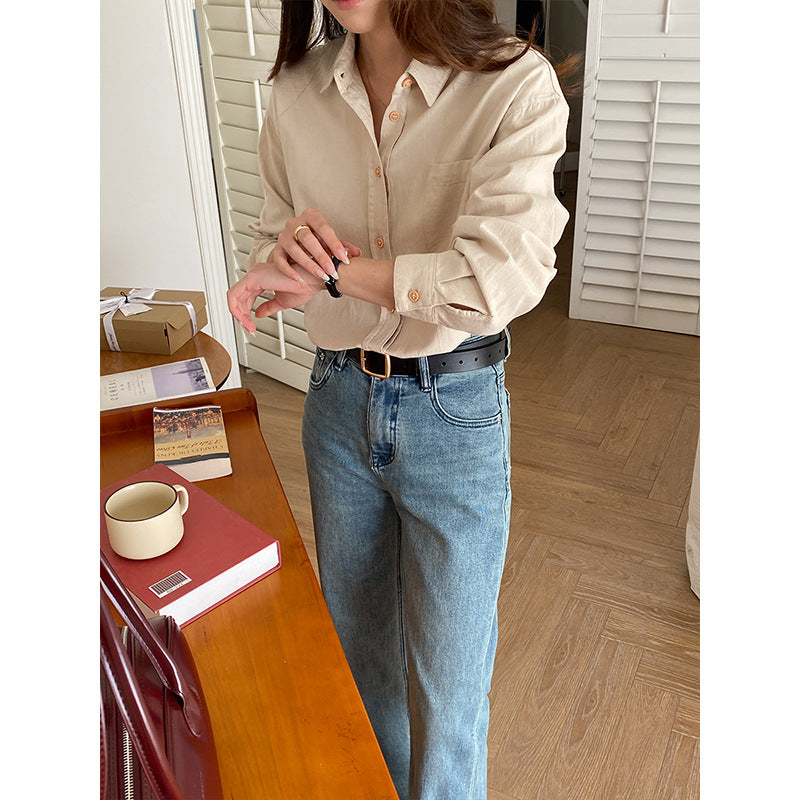 Damen Bluse Baumwollmix Knopfleiste Blau
