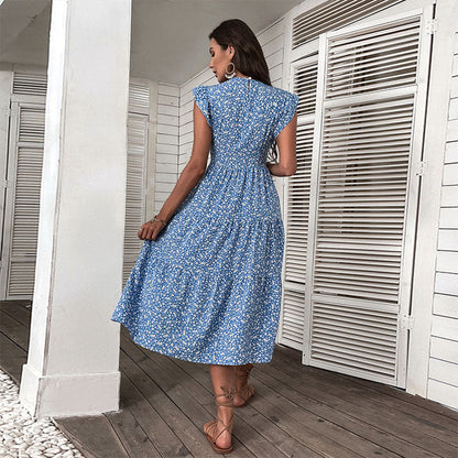 Damen Maxikleid Florale Rüschen Tailliert