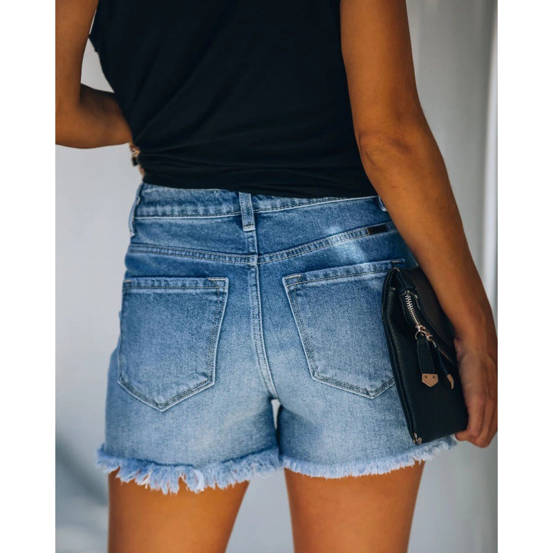 Damen Highwaist Jeansshorts Destroyed mit Fransen
