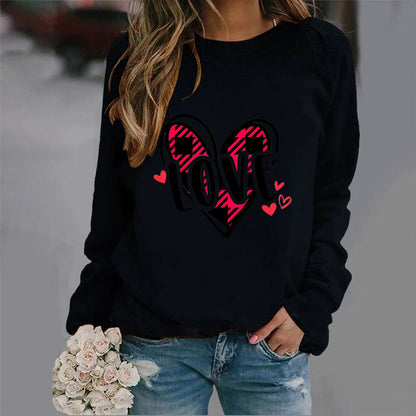 Damen Sweatshirt Herzdesign Lässig Grau Eveloria