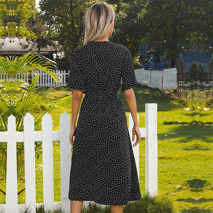 Damen Wickelkleid Midi mit Knotendetail und Knöpfen Eveloria