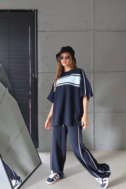 Damen Sportanzug-Set Weites Design Kontraststreifen