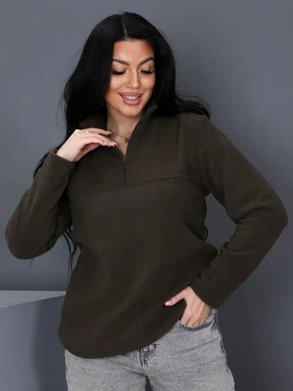Damen Fleece-Pullover Hochkragen Reißverschluss