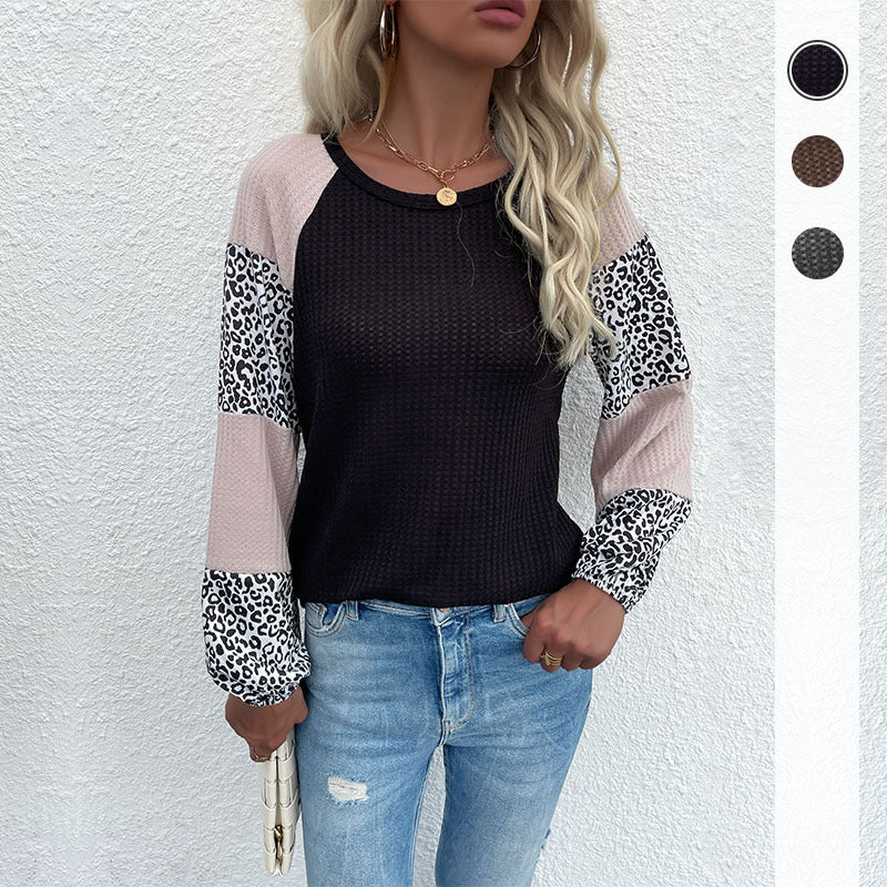 Damen Oberteil Tierdruck Puffärmel Schwarz Eveloria - Eveloria