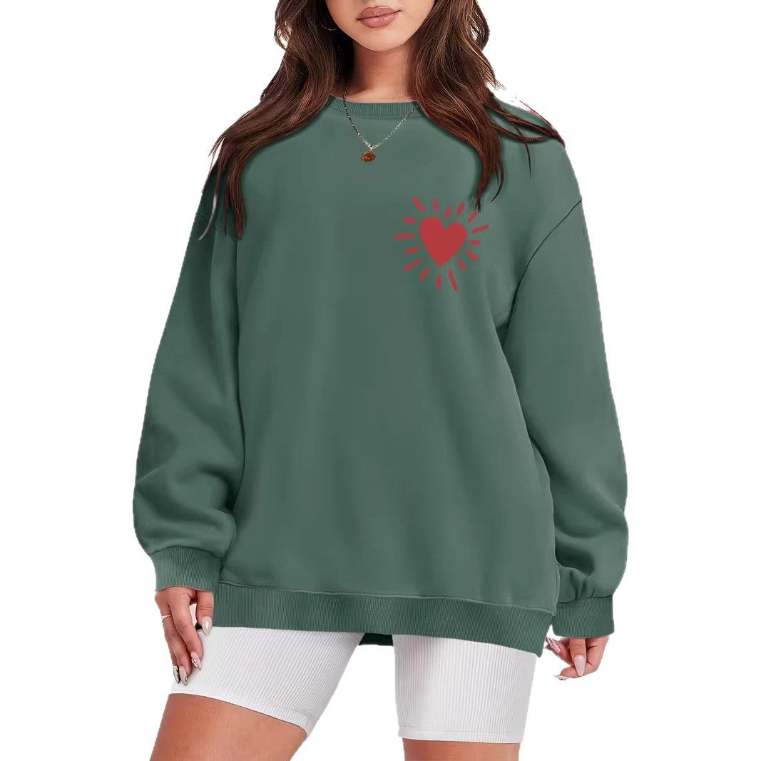 Damen Sweatshirt Lässig Übergroß Herzmotiv Grau