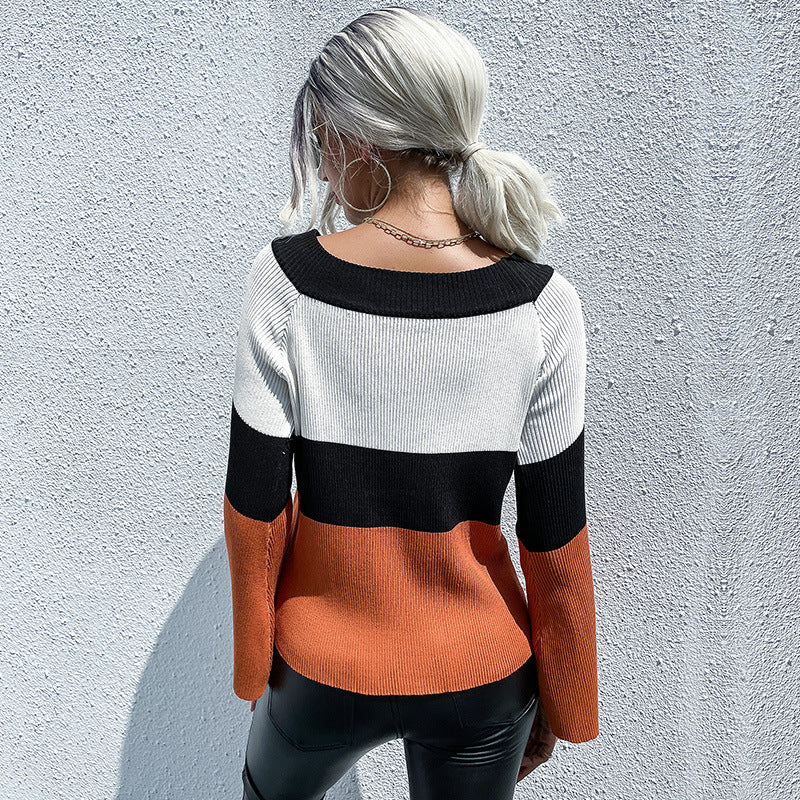 Damen Pullover Farbblock-Design Weite Ärmel Eveloria