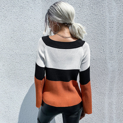 Damen Pullover Farbblock-Design Weite Ärmel Eveloria