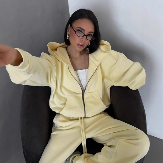 Damen Oversized Sweatshirt Jogginghose Set Bequem Grau - Eveloria