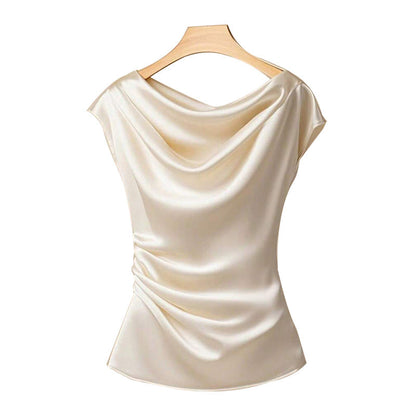Damen Satin Oberteil Wasserfallausschnitt Eveloria