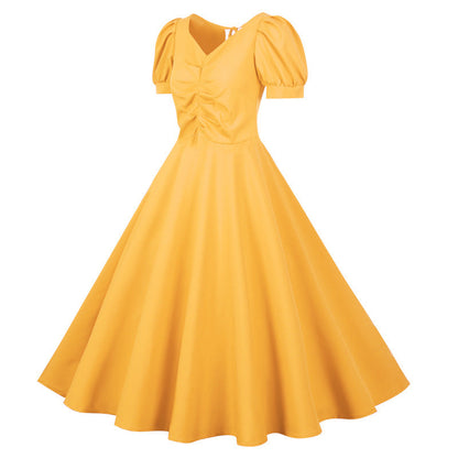 Damen Swingkleid mit Raffung und kurzen Ärmeln Eveloria